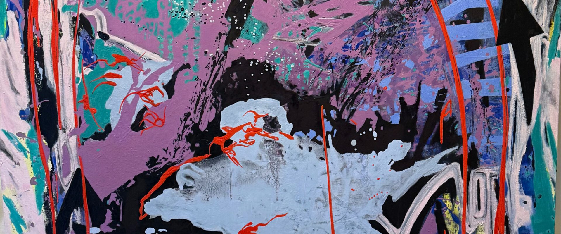 Dynamic splashes of paint on canvas